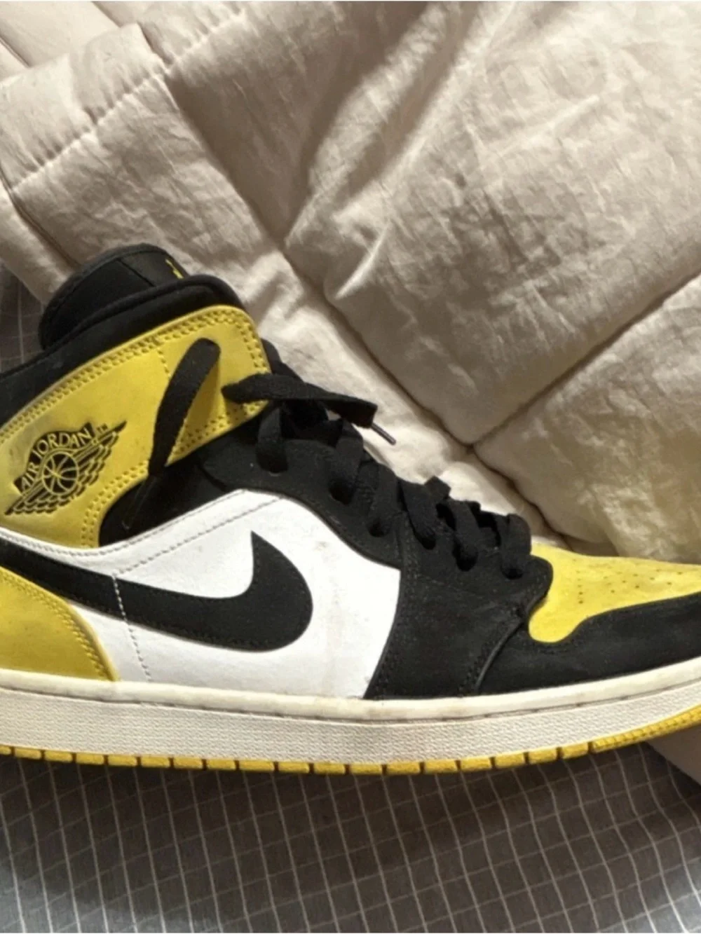 Jordan Air High-Top Sneakers in Black, Yellow & White